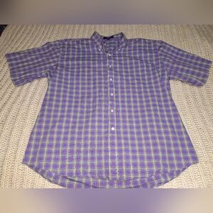 Alain Flusser men's XXL button-down short sleeve purple and green plaid.